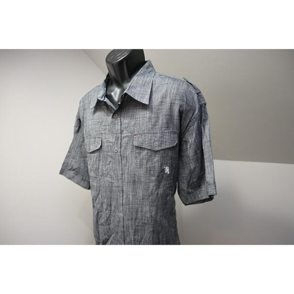 English Laundry Military Button Up Shirt Gray Cotton-Poly Short Sleeve Mens 3XL - Picture 3 of 10